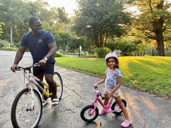 My daughter and I riding bikes