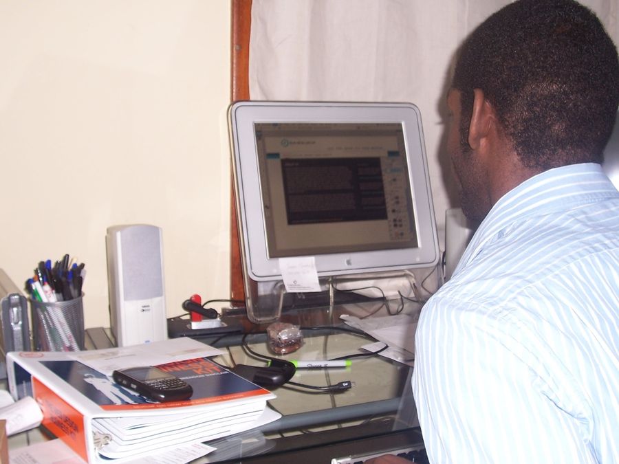 Le'Rhone from early 2000 working on the computer